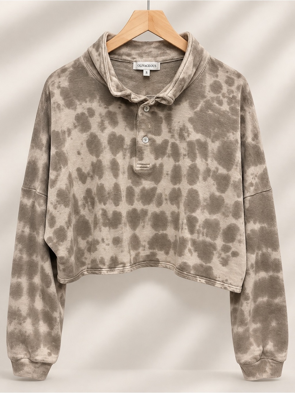 Olivaceous Taupe Tie-Dye Cropped Sweatshirt Hoodie (381)